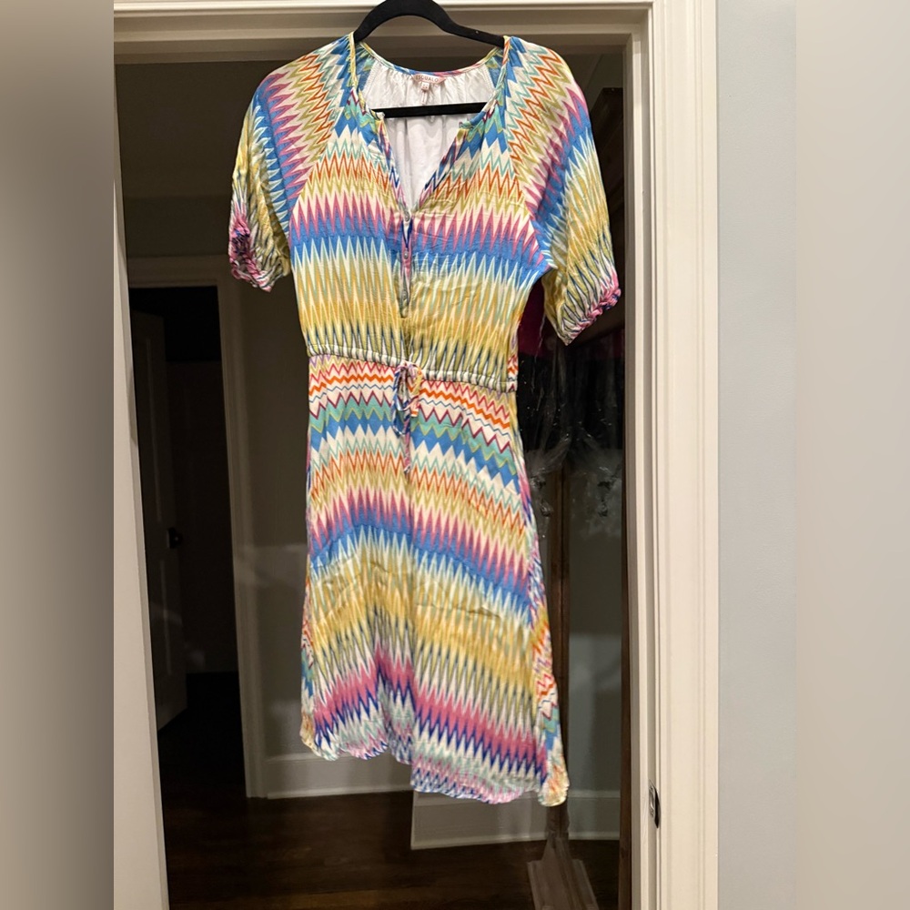 ESQUALO Yellow Pink Puff Sleeve Sundress